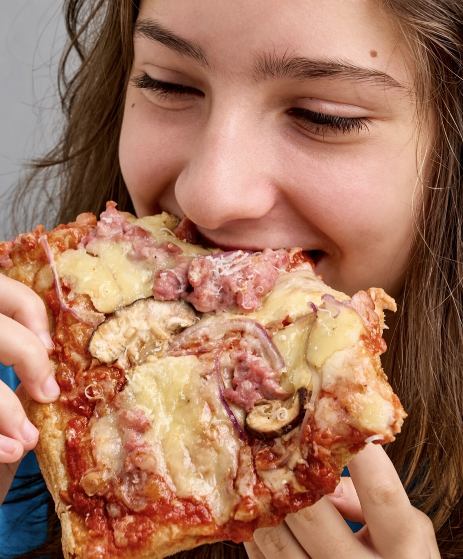 Pizza lover enjoying a slice